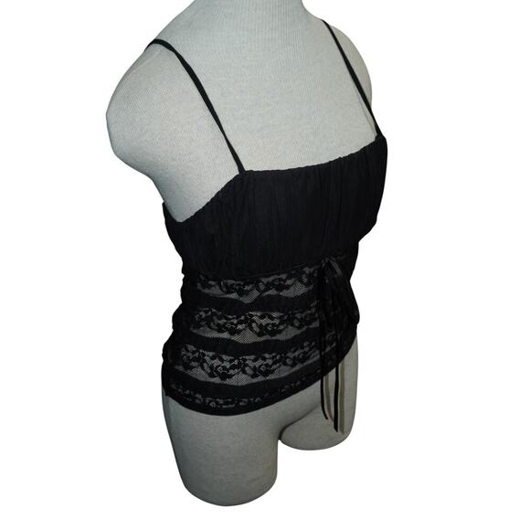 Forever 21 Black Lace Cami Tank Top Women’s Size Large Y2K Boho Festival - Picture 3 of 6